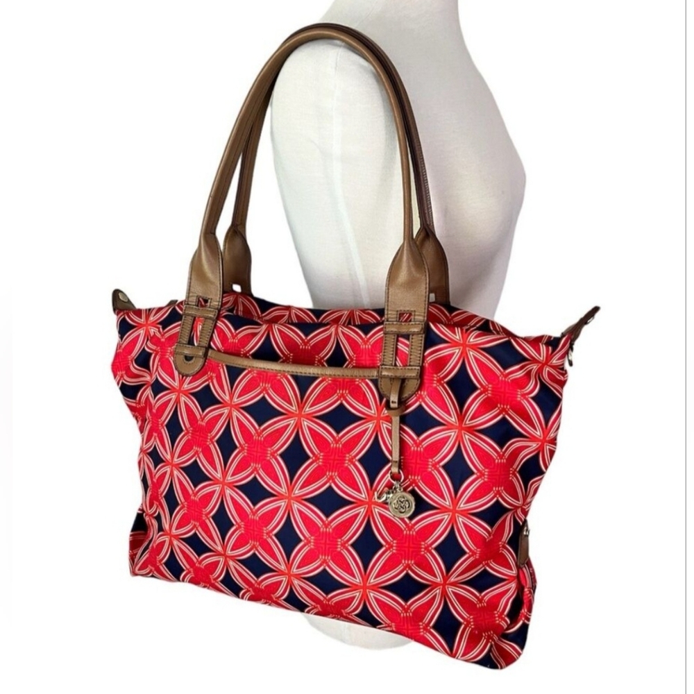 Stella and Dot "How Does She Do It" Tote/Satchel Red & Blue Medallion Adjustable